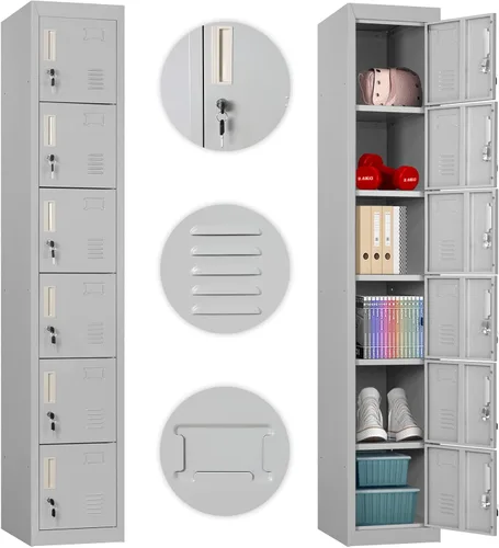 Miniatura 9 de Greenvelly Taquillas de metal de 5 niveles para empleados, armarios de acero para gimnasio, armario de almacenamiento de metal con rejillas, armario