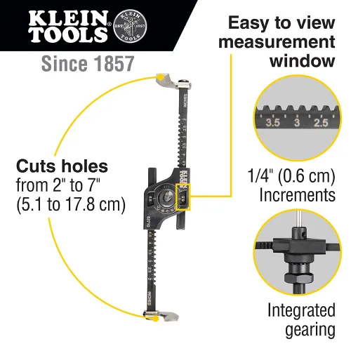 Miniatura 2 de Klein Tools 53710 Sierra de agujero, cortador de agujeros circulares ajustable con recogedor, puerto de vacío integrado, para paneles de yeso