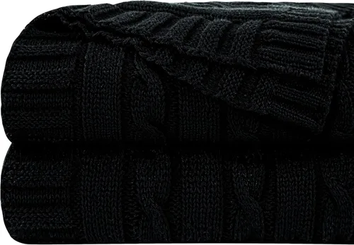 Miniatura 15 de NTBAY Manta de punto de cable de 100 % algodón puro, súper suave y cálida de 51 x 67 pulgadas, manta de punto para sofá, sillón, cama, extra Amarillo