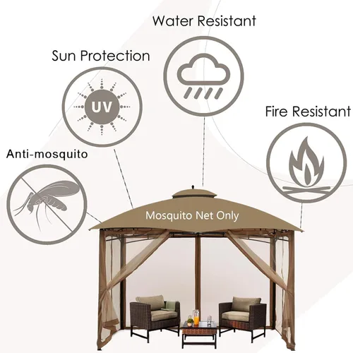 Miniatura 5 de Mosquitera Universal de Repuesto para Gazebo – Hugline 10' x 12' Pantalla de Malla para Exteriores, Cortinas Laterales de 4 Paneles con Cremallera