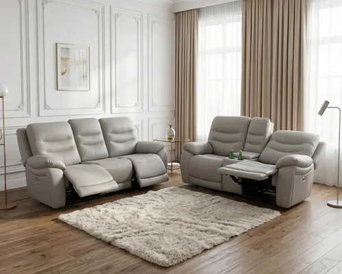 Miniatura 12 de Juego de 3 piezas para sala de estar, sofá reclinable eléctrico de cuero con puertos USB, iluminación LED y portavasos, asientos de cine en casa