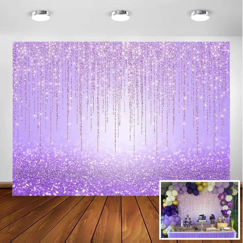 Avezano Telón de fondo morado con purpurina para fiesta de cumpleaños de niñas, sesión de fotos dulce de 16, color morado brillante, bokeh, fiestas,