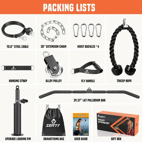 Miniatura 2 de SERTT Sistema de Polea de Cable para Gimnasio, Accesorio de Polea de Rack de Potencia con Barra de Jalón LAT 2 en 1 y Pasador de Carga Mejorado