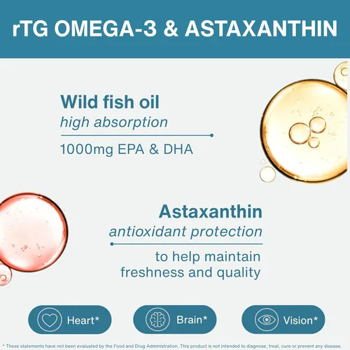 Miniatura 2 de Igennus - Aceite de pescado silvestre ultra puro Omega 3 Triglicérido rTG 1360 mg, certificado IFOS, EPA DHA 1000 mg más astaxantina, sin OMG