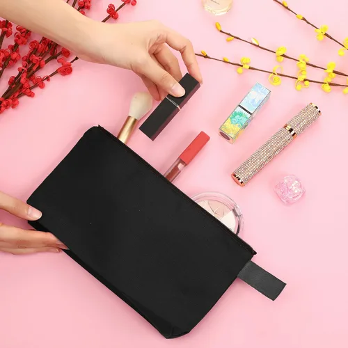 Miniatura 5 de Reginary Bolsa de maquillaje de lona a granel, bolsa de cosméticos de viaje versátil en blanco con cremallera para mujer, bolso de manualidades