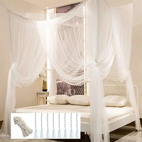 Miniatura 11 de Comtelek Dosel de Cama de 8 Esquinas con 100 Luces LED de Cadena de Estrellas Operadas por Batería, Red de Cama Estilo Único de 4 Puertas Cortinas