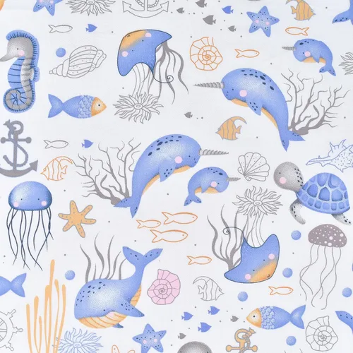 Miniatura 5 de Scientific Sleep Juego de sábanas de animales marinos simpáticos de delfín, ballena, pulpo y medusa, 100% algodón, juego de ropa de cama individual