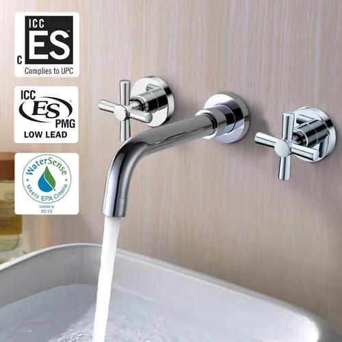 Miniatura 3 de sumerain Grifo de baño de montaje en pared, 2 manijas cruzadas en acabado cromado moderno, válvula empotrada incluida Cromo