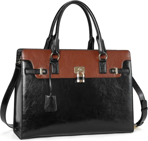 Miniatura 9 de BOSTANTEN Maletín para mujer de 15.6 pulgadas, bolso de cuero para laptop vintage, elegante bolso de negocios para abogadas, bolsa de trabajo