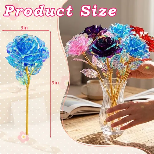 Miniatura 9 de Wowagoga 12 flores artificiales de rosa galaxia de 24 quilates, 4 colores de rosas para siempre, regalos para mujeres, niñas, mamá, esposa, hijas