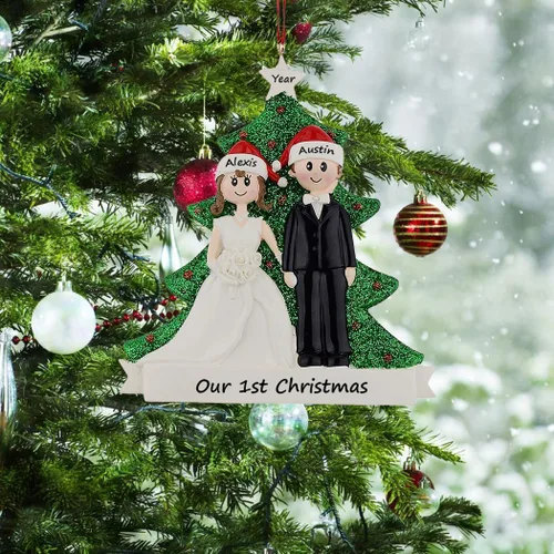 Miniatura 2 de Adorno personalizado para árbol de Navidad recién casado, adorno de nuestra primera Navidad para pareja de boda, adornos para el segundo Con palabras