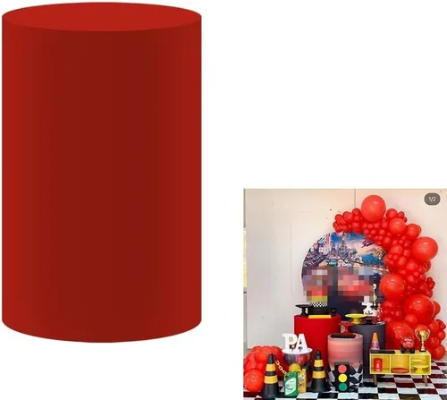 Miniatura 2 de 5 cubiertas de pedestal de cilindro rojo para fiestas de cumpleaños, fundas de mesa de tela elástica para cubierta de zócalo