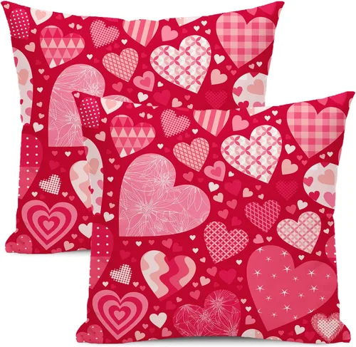 Miniatura 17 de AEIOAE - Juego de 2 fundas de almohada de San Valentín, de 16 x 16 pulgadas, rojo, con diseño de corazón de amor, fundas de almohada decorativas