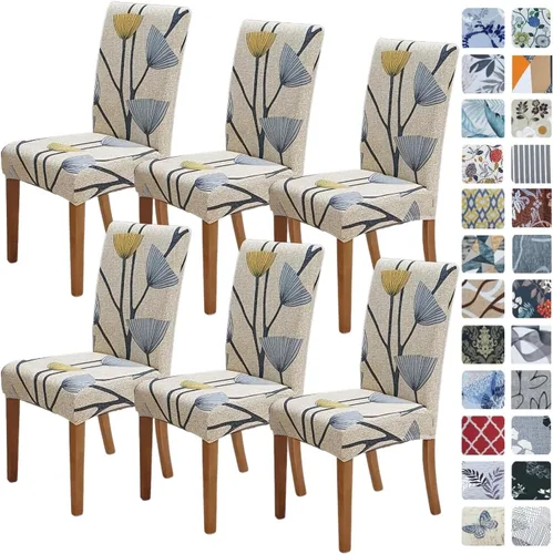 Miniatura 81 de SPRINGRICO Paquete de 6 fundas blancas para sillas de comedor, fundas elásticas para sillas de comedor con diseño floral, de elastano lavable