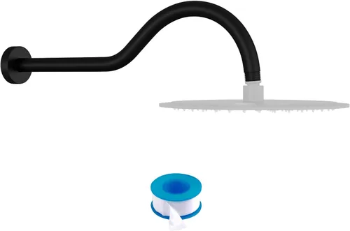 Miniatura 27 de Lordear Brazo de ducha montado en la pared, tubo de ducha de 12 pulgadas con brida, vástago de ducha redondo de 1/2 NPT para cabezal de ducha, negro