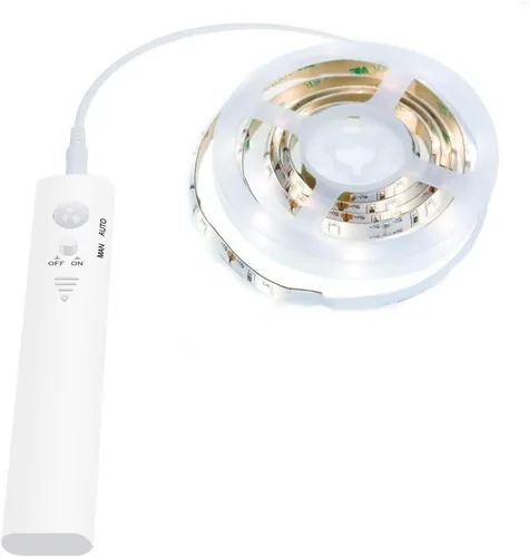Miniatura 3 de Luz de armario con sensor de movimiento, tira de luces LED de 6.6 ft, PIR encendido/apagado automático, funciona con pilas, blanco cálido