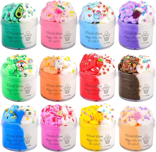 Miniatura 7 de Paquete de 2 Kits de Slime de Nube con Pastel Azul y Dijes Rosados, Suministros de Slime DIY Perfumados para Niñas y Niños, Juguete Antiestrés