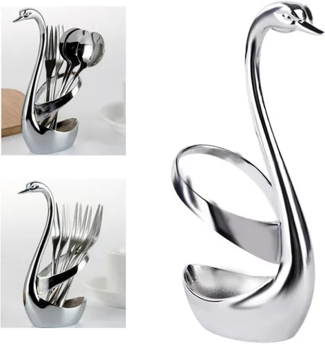 Miniatura 3 de Soporte de cuchara de café Swan, soporte creativo de cuchara de acero inoxidable, tenedor de comida de frutas, cuchara, cuchillo, base de cisne
