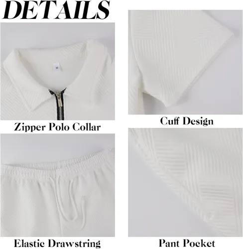 Miniatura 5 de Aulemen Conjunto deportivo de 2 piezas con cremallera para hombre, manga corta, camiseta polo y pantalones cortos, conjuntos de verano para hombre