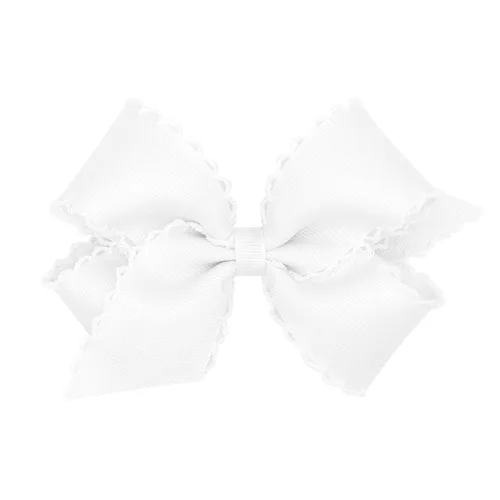 Miniatura 54 de Wee Ones - Lazo clásico de grogrén con borde de puntadas lunares para niñas, con clip para cabello WeeStay, borde en contraste, King, blanco