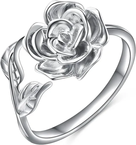 Miniatura 12 de Anillos abiertos ajustables de plata de ley S925, anillo de rosa para mujeres y adolescentes