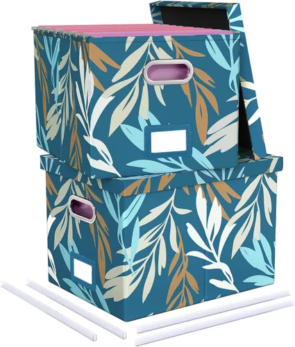Miniatura 10 de Organizador de archivos en paquete de 2, caja archivadora portátil con tapa, compatible con carpetas tamaño carta/legal, organizador de documentos