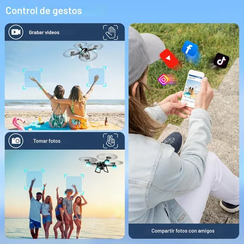Miniatura 5 de Dron con cámara de 1080P para principiantes, cuadricóptero de control remoto con opción de gestos para selfies, retención de altitud, inicio con una