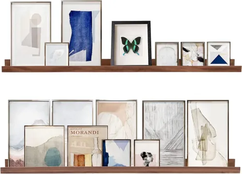 Miniatura 17 de Estantes flotantes negros para pared de 24 pulgadas con reborde, repisa moderna para cuadros, estantes de pared para fotos, decoración