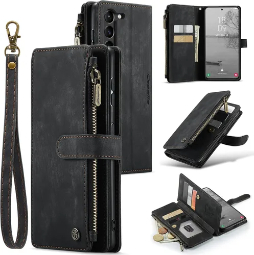 UEEBAI Funda tipo cartera para Samsung Galaxy S23 5G, hecha a mano de piel sintética de alta calidad, ranuras para tarjetas, cierre magnético,