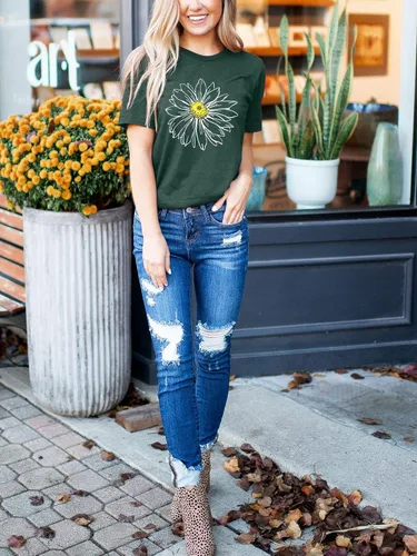 Miniatura 3 de Chulianyouhuo Camiseta de manga corta con estampado de girasol para mujer, camiseta casual para adolescentes y niñas