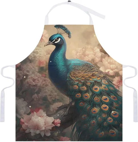 Miniatura 7 de MUSM Apron for Adults - 27.6 X 31.5 Inch, Heavy-Duty Polyester Aprons with Two Large Pockets, Waterproof Oriental Peacock Pattern Kitchen Apron for