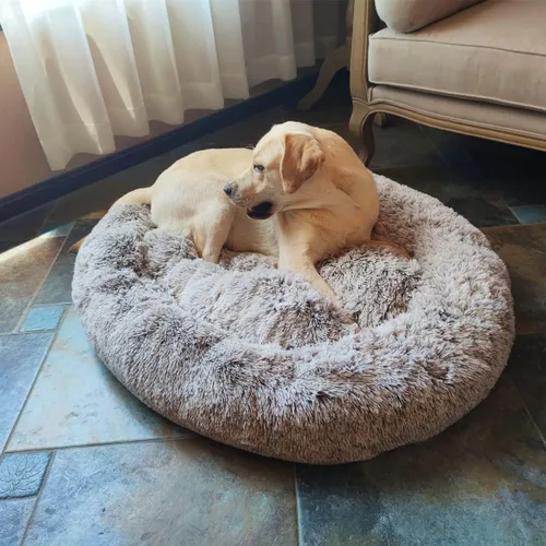 Miniatura 6 de Coohom Cama Ovalada Calmante Tipo Dona Acurrucadora para Perros, Cama de Gato de Piel Sintética Afelpada Lavable Almohada Redonda para Mascotas