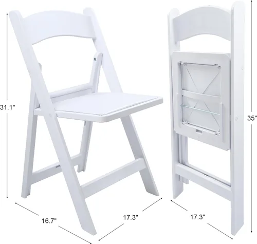 Miniatura 3 de Silla plegable de resina blanca con cojín y respaldo, capacidad de peso de 700 libras, silla para eventos, silla plegable ligera para interiores