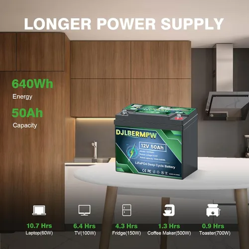 Miniatura 5 de Batería LiFePO4 de 12V 50Ah Batería de litio de 12V 50Ah, más de 4000 ciclos profundos Baterías de litio marinas con BMS integrado de 50A 640Wh