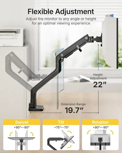 Miniatura 4 de monTEK Brazo de monitor de alta resistencia para pantalla curvada ultraancha de 17-57", soporta hasta 59.4 libras, brazo de resorte de gas