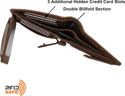 Miniatura 6 de Billetera de cuero para hombre con cierre de moneda con cierre RFID, Bugatti Bronceado, Cartera de cuero para hombre de tamaño completo
