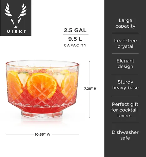 Miniatura 4 de Viski Admiral Crystal Punch Bowl – Tazón de cristal estilo vintage para fiestas – Vajilla para cócteles, apto para lavavajillas, 2.5 galones, 320