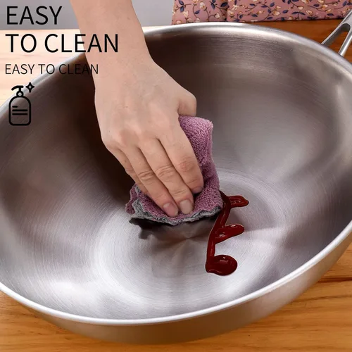 Miniatura 5 de LOLYKITCH Wok pequeño de acero inoxidable de 11 pulgadas con tapa, sartén de tres capas, wok de cocina sin recubrimiento para inducción y vidrio