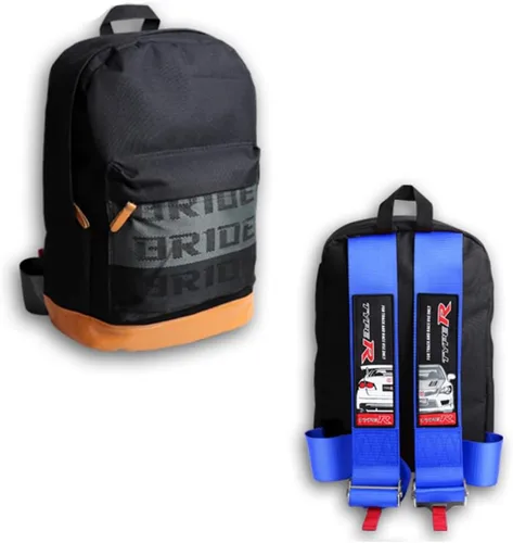 Miniatura 24 de W-POWER JDM Bride Racing Mochila de viaje para laptop con parte inferior marrón con correas de arnés ajustables (ASIMO-BK)