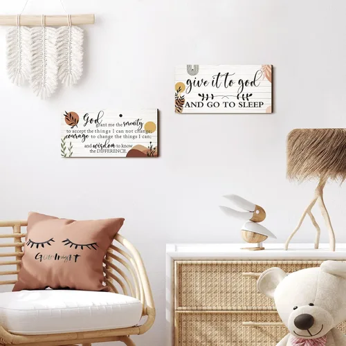 Miniatura 4 de Chunful 2 piezas de decoración de pared para dormitorio, cartel "Give It to God and Go to Sleep", cartel de oración de serenidad, arte de pared