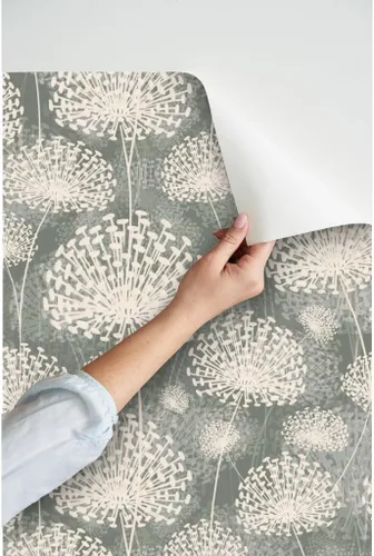 Miniatura 3 de Spoonflower Papel tapiz autoadhesivo de 12 x 2 pies, diseño de diente de león de estilo vintage, gris, crema, flores neutrales, floral, naturaleza