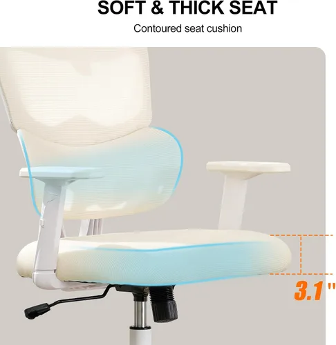 Miniatura 8 de Silla de oficina ergonómica, sillas de escritorio de oficina de malla para el hogar, silla de oficina con respaldo alto de 330 libras, silla Beige