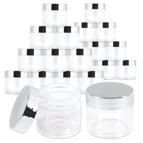 Miniatura 17 de Beauticom 1.06 oz/1.0 fl oz (1 fl. oz.) Tarros de plástico transparente de doble pared a prueba de fugas con tapas superiores planas para cremas, Oro
