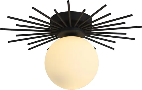 Miniatura 14 de BOKT Moderna lámpara de techo semiempotrada dorada de mediados de siglo con globo de vidrio blanco, lámpara de techo industrial cerca del techo