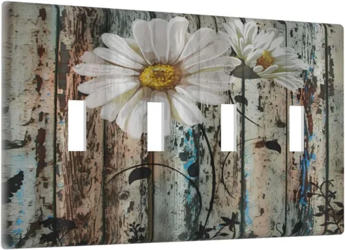 Miniatura 19 de Placa de pared decorativa con hojas de palmera tropicales de oro blanco, hoja de plátano, doble interruptor de luz de palanca decorativa, placa