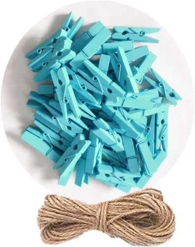 Miniatura 19 de 50 piezas de pequeñas pinzas de madera para fotos con cordel de yute, mini pinzas para ropa para manualidades, decoración, secado de ropa, 50 piezas