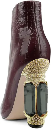 Miniatura 32 de FSJ Botas de tacón alto con punta puntiaguda para mujer, con tacón alto, con cremallera lateral brillante, estilo casual, para uso diario, zapatos