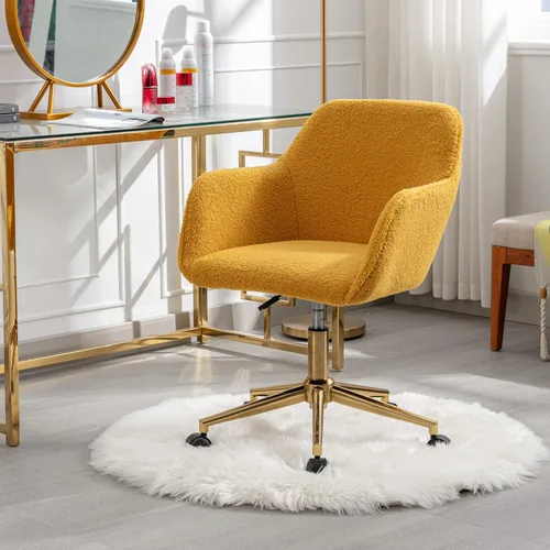 Miniatura 18 de HomVent Bonita silla de escritorio de oficina peluda, moderna silla de escritorio de piel sintética, silla de maquillaje de piel sintética
