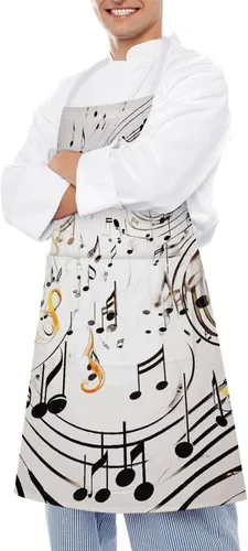 Miniatura 4 de Personalized Music Notes Print Adult Apron, Kitchen Cooking Aprons for Woman Man, Adjustable Bib Apron with Pocket for Baking, BBQ Crafting