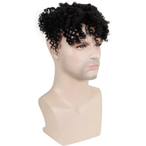 Voloria Toupee - Sistema de reemplazo de cabello humano europeo para hombre, postizo mono de encaje con PU alrededor de peluca rizada pequeña (color